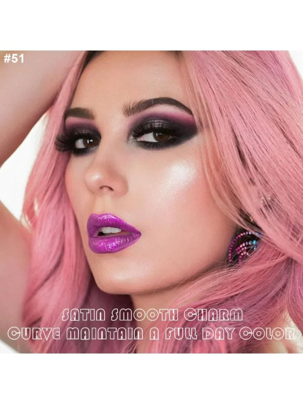 DNM 51# Purple Glitter 2Pcs 24H Long-Lasting Matte Liquid Lipstick and Lip Liner